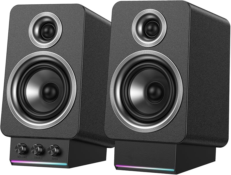 parlantes de estantería Bluetooth HiFi de 60 W, parlantes de madera MDF para computadora con HDMI ARC para TV, parlantes de escritorio activos 2.0 con DAC USB, tweeter de cúpula de seda y woofer de 3,5".
