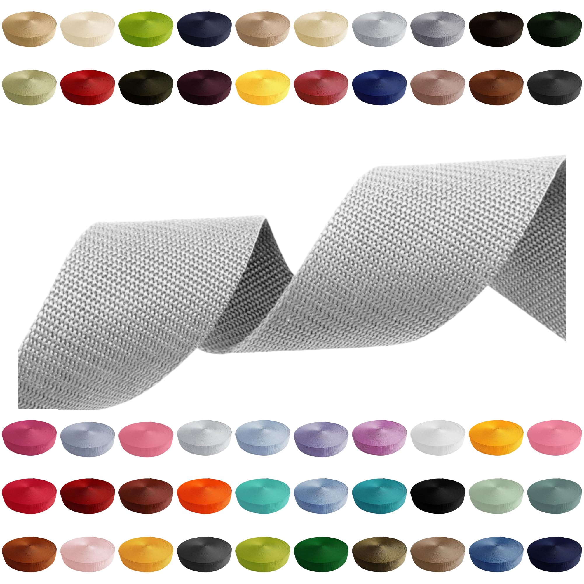 Webbing Strap 2 m 5 m 10 m 50 m 50 m 50 m Width 10 mm 15 mm 20 mm 25 mm 30 mm 40 mm 50 mm Bag Strap Polypropylene Ideal for DIY Projects Crafts & Outdoor (336) Light Grey