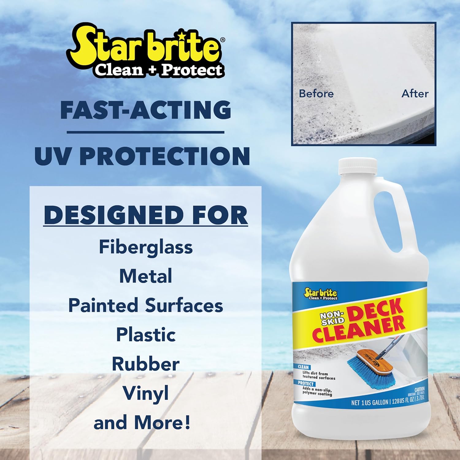 STAR BRITE Non-Skid Deck Cleaner & Protectant Ultimate Boat Deck Wash - Protects Against Future Stains & UV - Ideal for Fiberglass, Vinyl, Plastic, Painted & Metal Surfaces