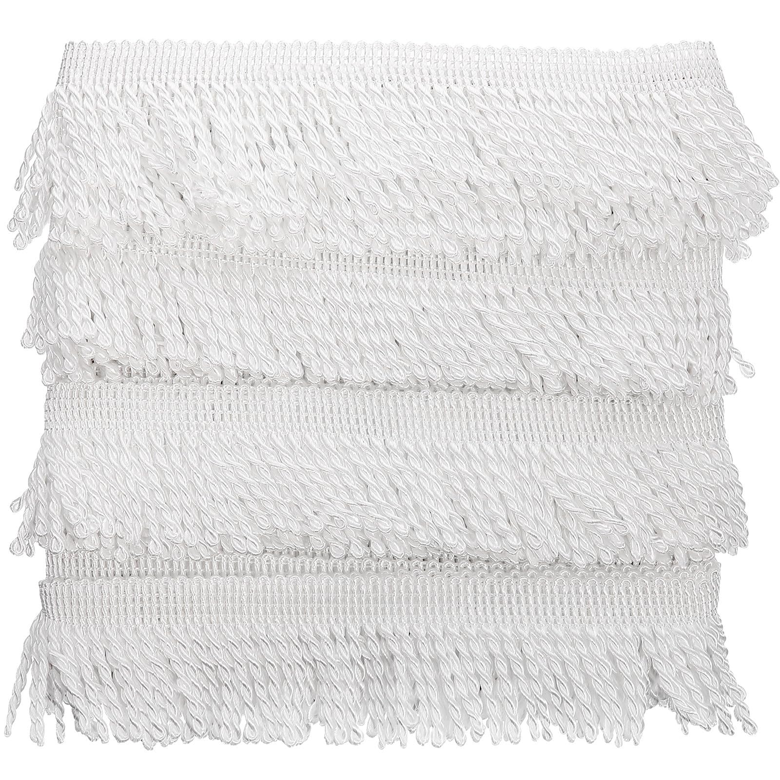 Ribete de flecos elegante para costura DIY con caída perfecta de seda poliéster blanca