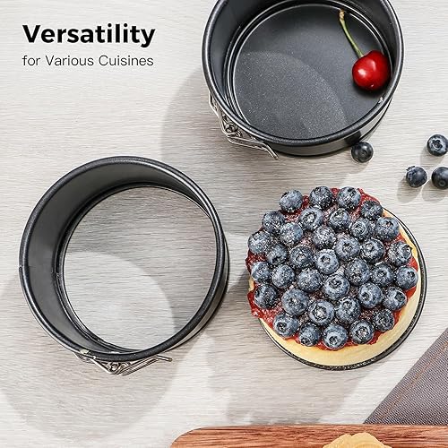 Miniatura 7 de HONGBAKE Moldes Springform de 4 pulgadas, mini sartenes para tartas de queso con 200 forros de papel pergamino, mini sartenes antiadherentes para