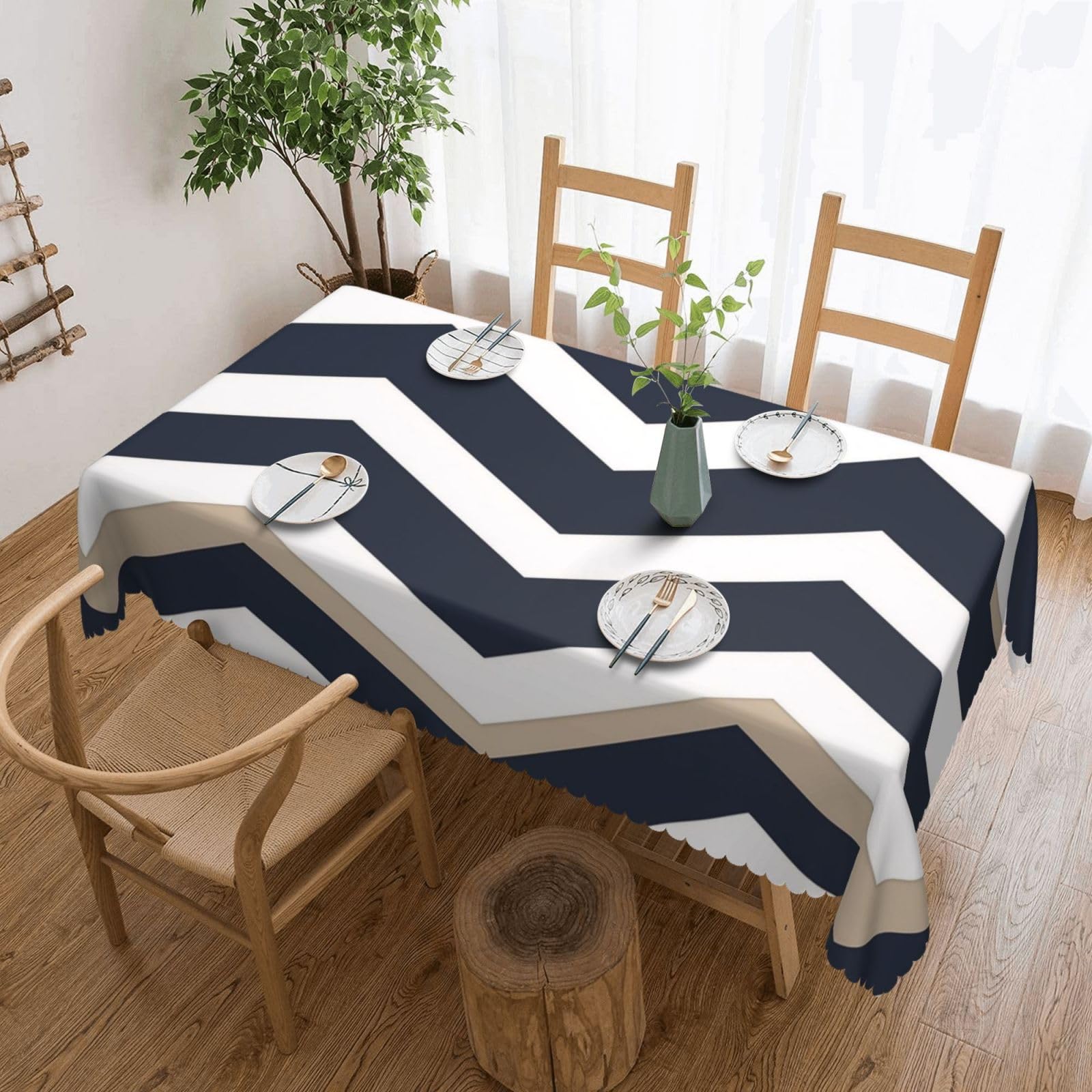 Nappe anti tache et déperlante à rayures bleues pour salle à manger