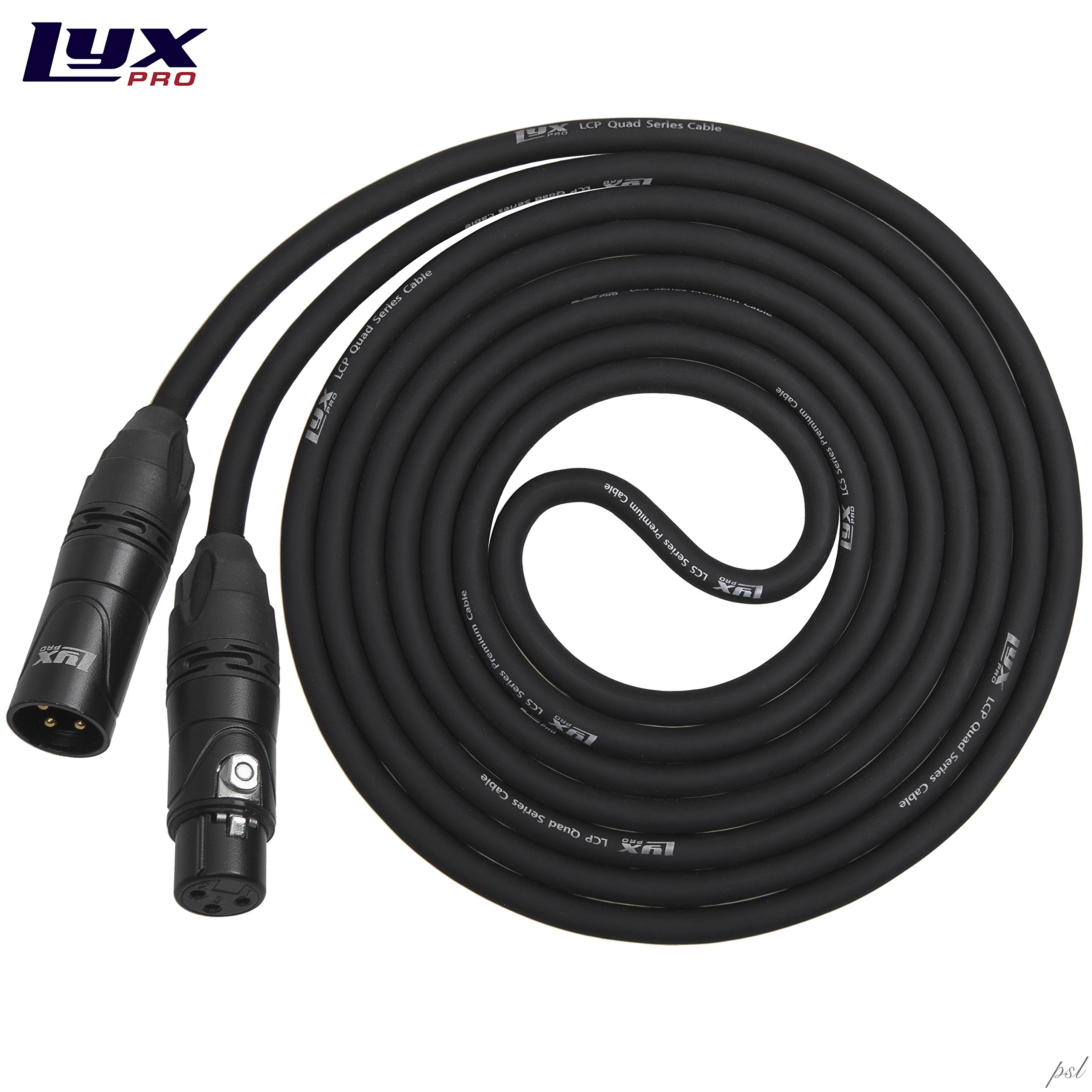 LyxPro Quad Series 15 ft XLR 4-Conductor Star Quad Balanced Microphone Cable for High End Quality and Sound Clarity, Extreme Low Noise, Black