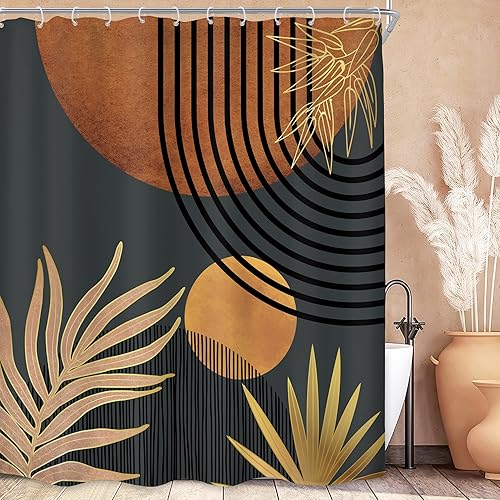 Miniatura 70 de KOMLLEX Cortina de ducha bohemia naranja de mediados de siglo para decoración de baño, 48 pulgadas de ancho x 72 pulgadas de alto, abstracto,