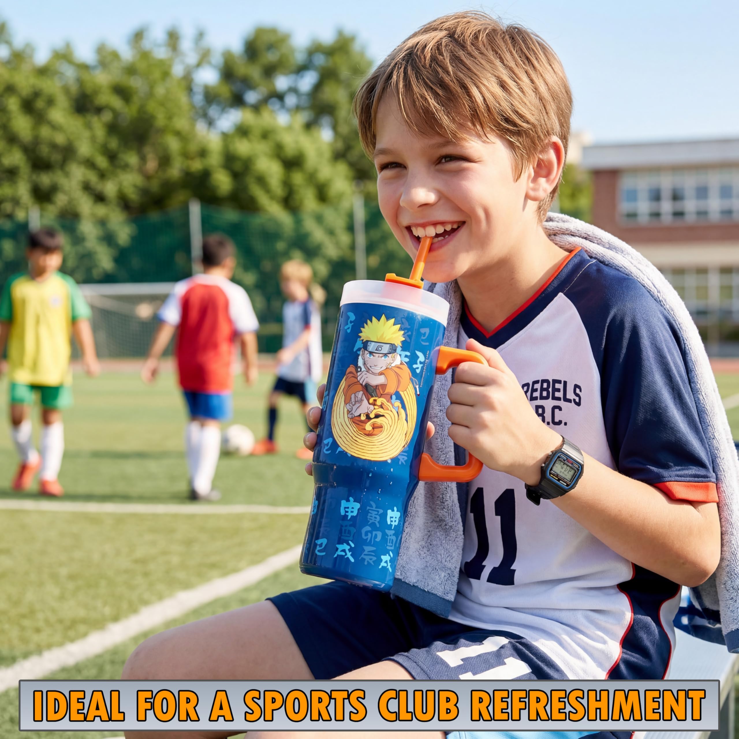 Get Trend Izolowany kubek Naruto 920 ml, podwójny kubek ze stali nierdzewnej z uchwytem i słomką, 42 godziny lodu, 12 godzin zimna i ciepła 8H, zapobiegający wyciekom bez BPA, sportowa butelka na