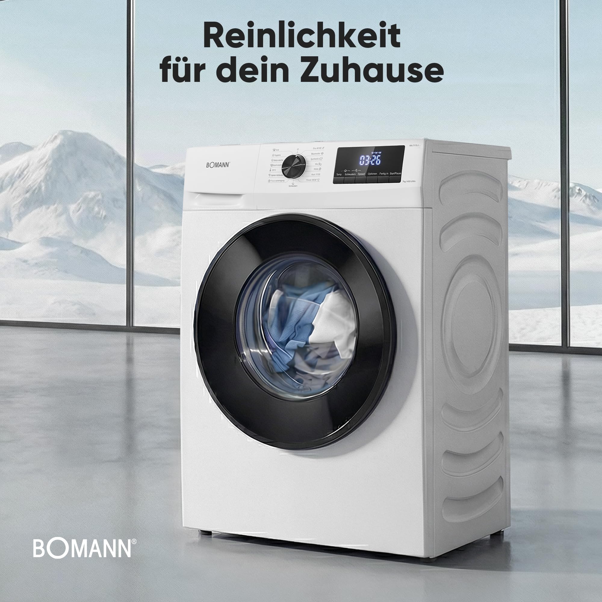 Bomann® Waschmaschine 7kg | 10 Jahre Motor-Garantie | Invertermotor - effizient, leise & langlebig | inkl. Aqua-Stop | max. 1400 U/min | 15 Programme | LED-Display | Washing Machine | WA 7501 weiß