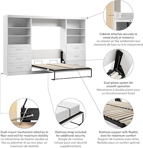 Miniatura 5 de Bestar Pur Full Murphy Bed and 2 Shelving Units with Drawers, 131-inch Space-Saving Wall Bed