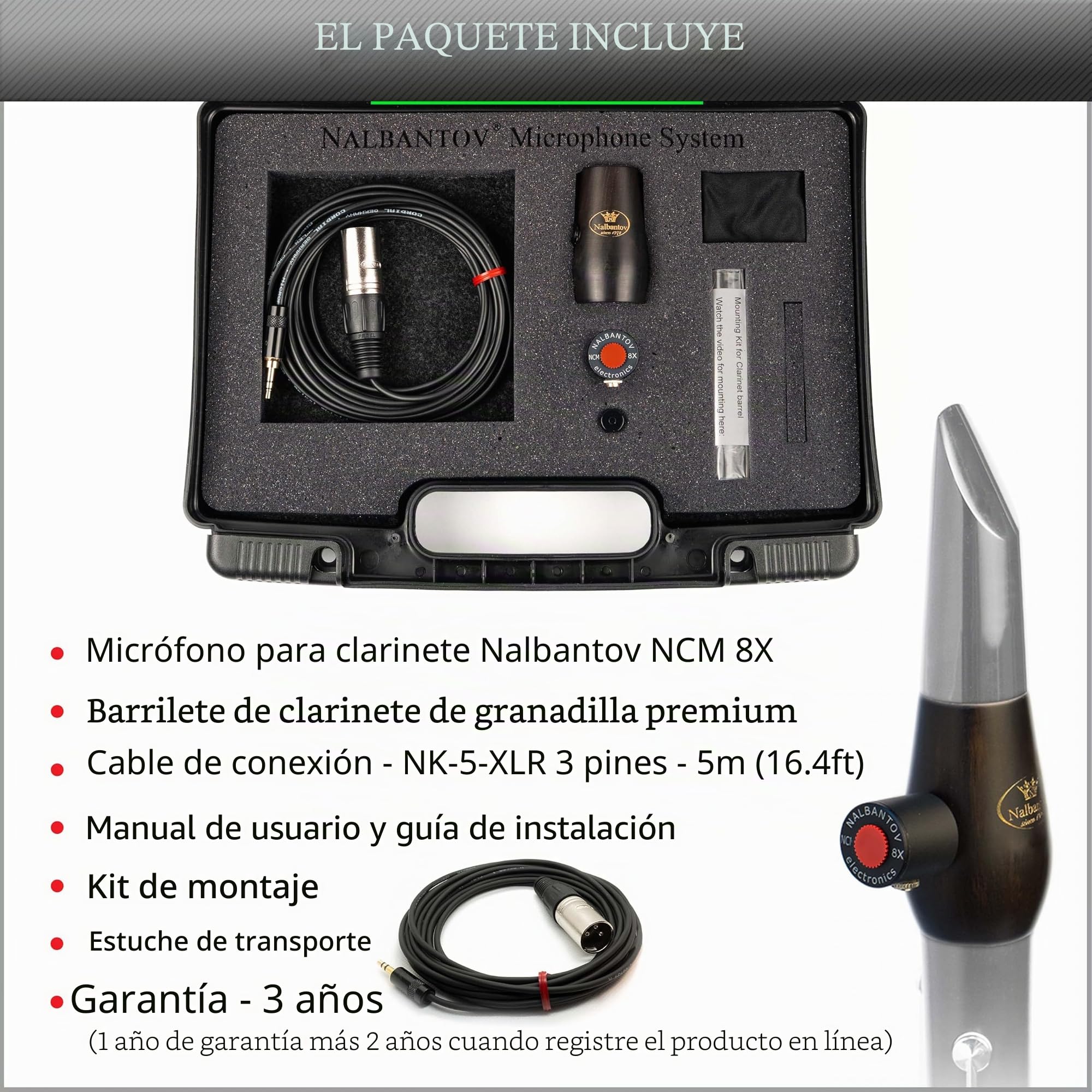 Clarinete micrófono NCM 8X SC Set | Sistema de recolección, Barril de Madera, Cable