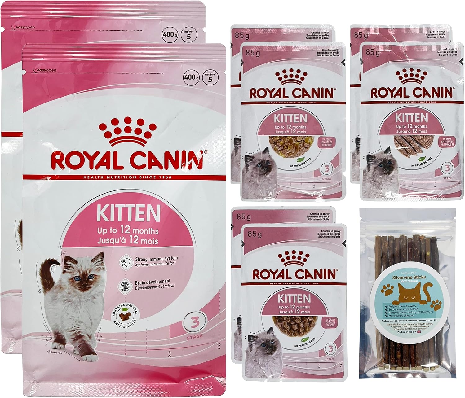 Wet and Dry Kitten Cat Food Bundle contains Second Age 400gx2, Gravy