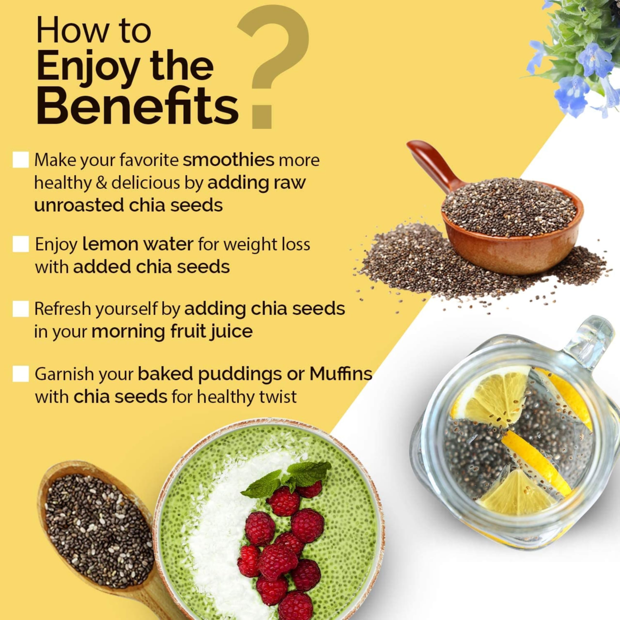 Siya Premium Raw Chia Seeds 300g - Raw Seeds for Eating | Chia seeds | Non GMO | Seeds for Weight Management | Diet Food | Rich in Fibre and Calcuim 3