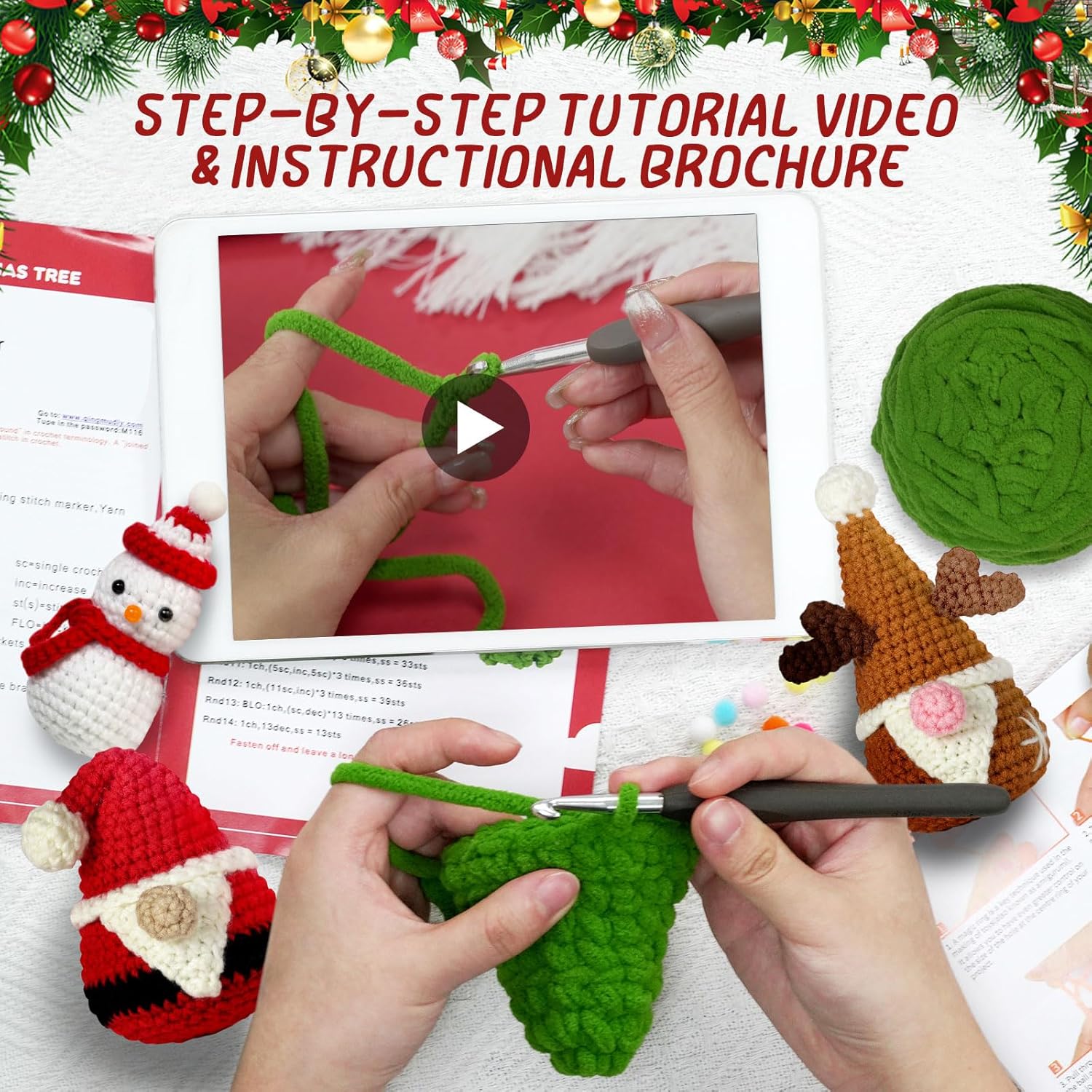 Timgle クリスマスかぎ針編みキット 初心者用 4個 DIY クラフト 大人用 かぎ針編みスターターキット クリスマスクラフト