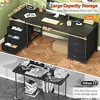 Vista 5 de Escritorio para computadora de 60 pulgadas con 8 cajones, escritorio de oficina en casa con tomas de corriente, escritorio de estudio de trabajo
