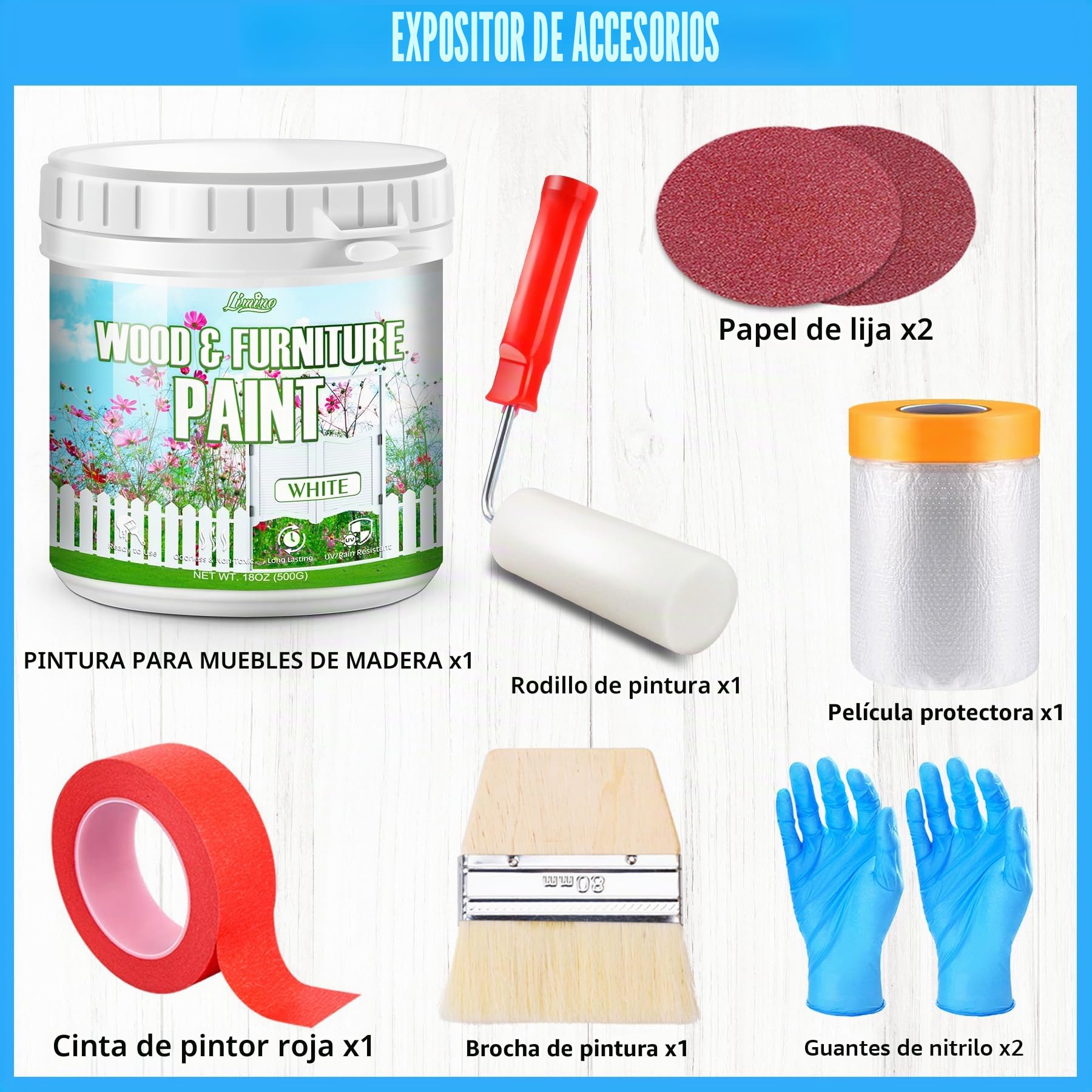 Limino Pintura para Muebles de Madera - 500g de Pintura para Madera para Muebles, Armarios, Puertas, Mesas de Comedor y Sillas, Acabado Mate al Agua, No Tóxica y de Bajo Olor, Secado Rápido (Blanco)