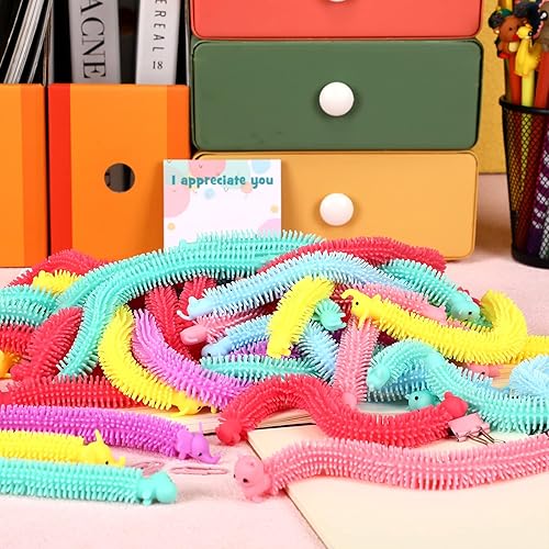 Miniatura 5 de Chivao Paquete de 50 Juguetes Fidget de Cuerda Elástica a Granel Juguetes Sensoriales de Animales para Niños y Adultos Gusanos Fidget Coloridos para