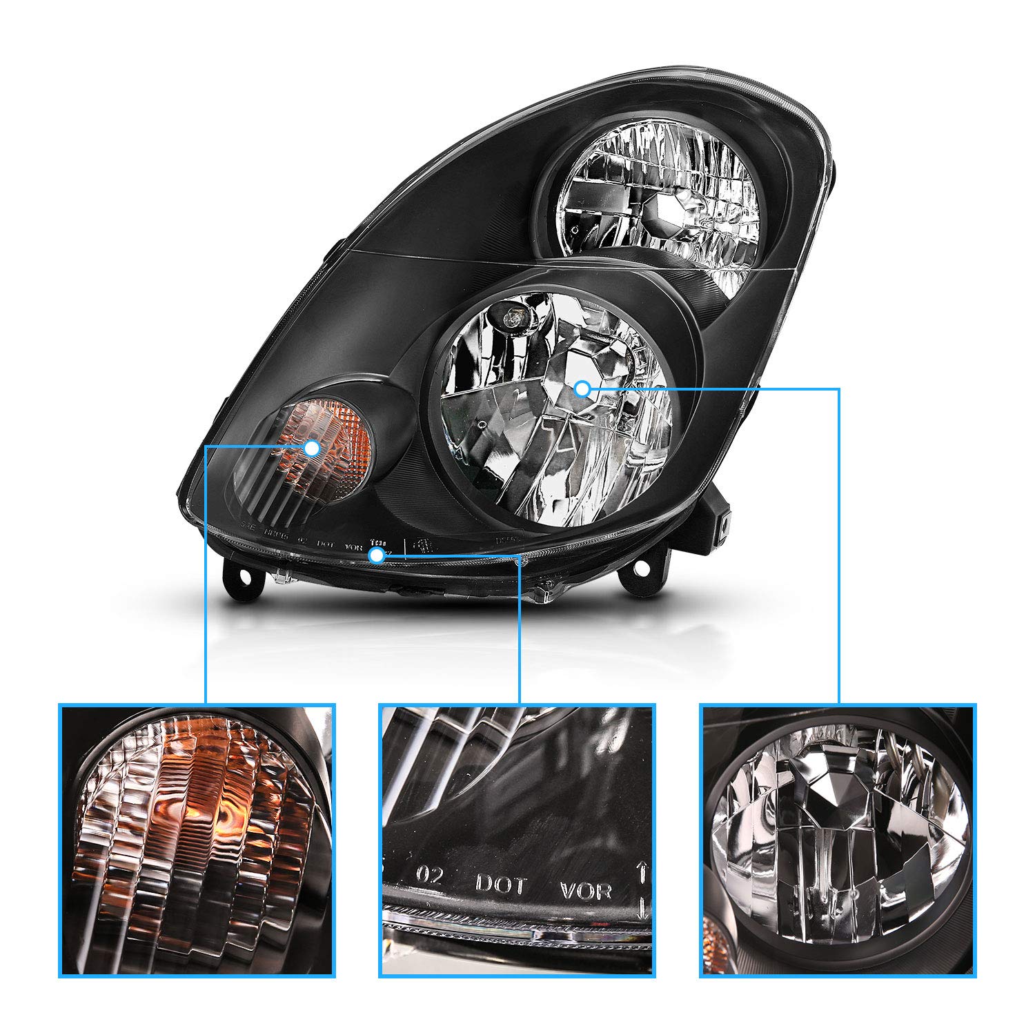 Replacement Black JDM Headlights For 2003-2004 Infiniti G35 4 Door Sedan- Passenger and Driver Side product thumbnail 5