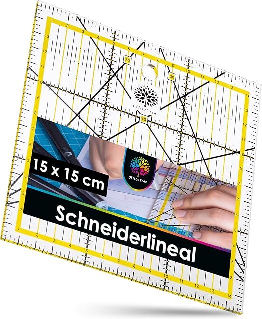 OfficeTree Patchwork Quilting Ruler - Quilting Ruler Made of Acryl - Patchwork Ruler for Sewing with Exact Measuring and Piece Cutting - Template Transparent