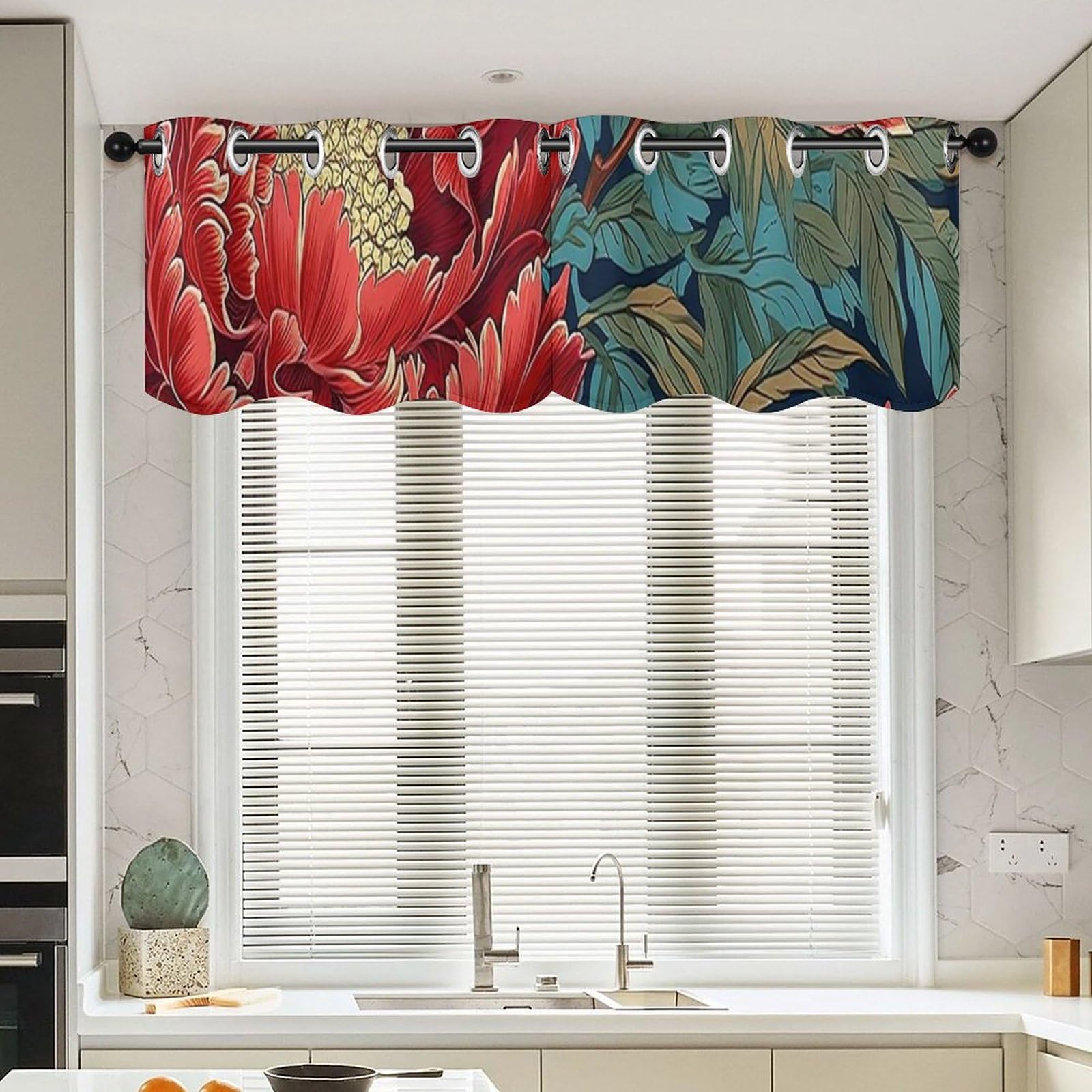 Cantonnière de style ethnique rouge pivoine filtre de lumière parfait pour salon et cuisine