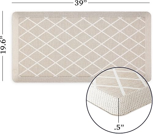 Miniatura 7 de Martha Stewart Miles Modern Diamond - Tapete de cocina antifatiga con infusión de aire, beige, 19.6 x 39 pulgadas