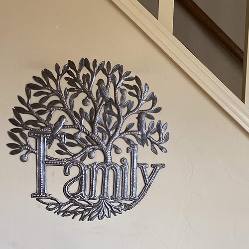 Miniatura 6 de Letrero familiar para colgar en la pared, decoración del árbol de la vida, decoración del hogar para interiores y exteriores, hecho a mano en Haití,