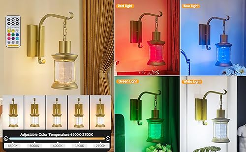 Miniatura 8 de Juego de 2 apliques de pared de estilo industrial que funcionan con pilas, lámparas de pared rústicas con control remoto, lámpara de pared de metal