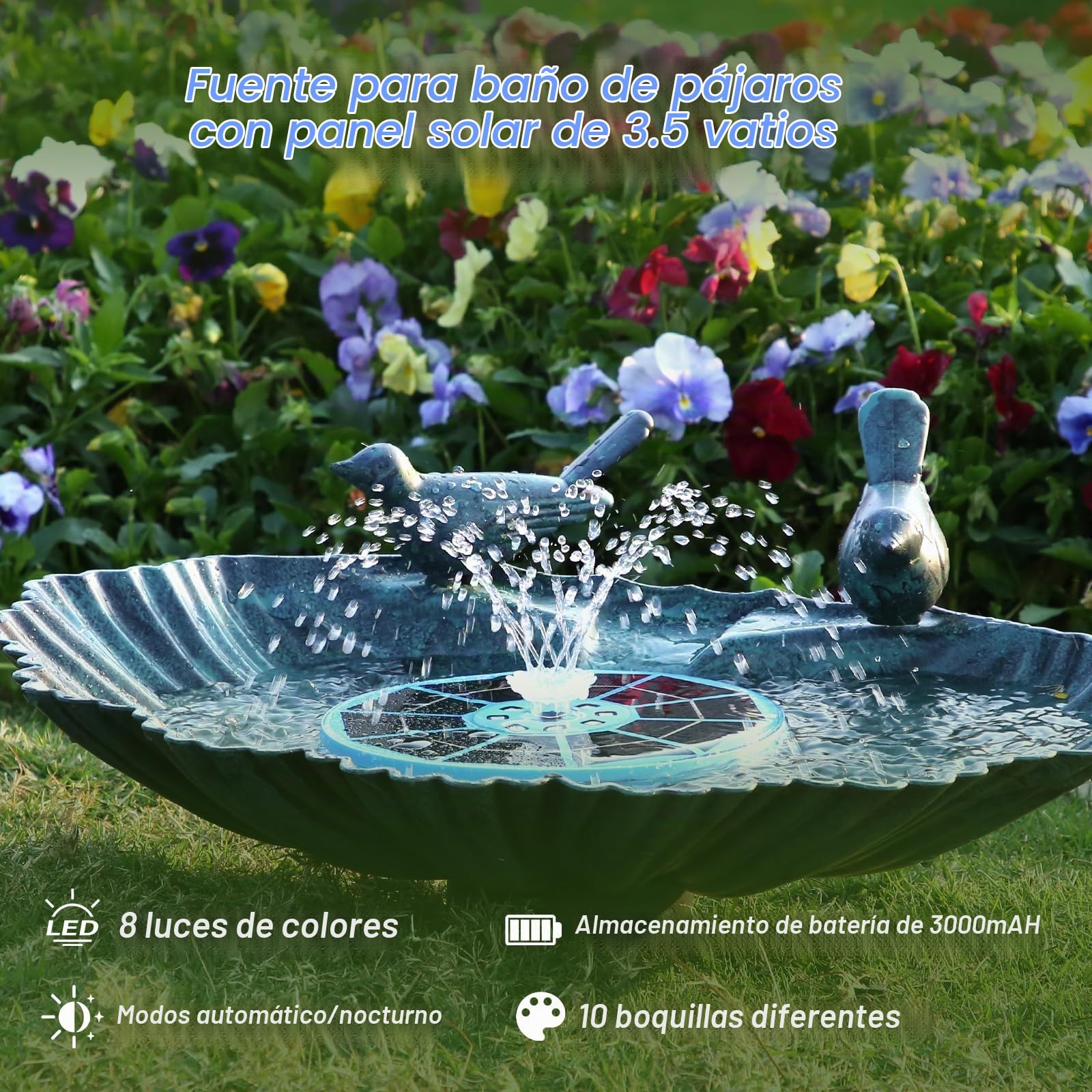 AISITIN Fuente Solar LED 3.5W con Batería, Panel Azul Claro