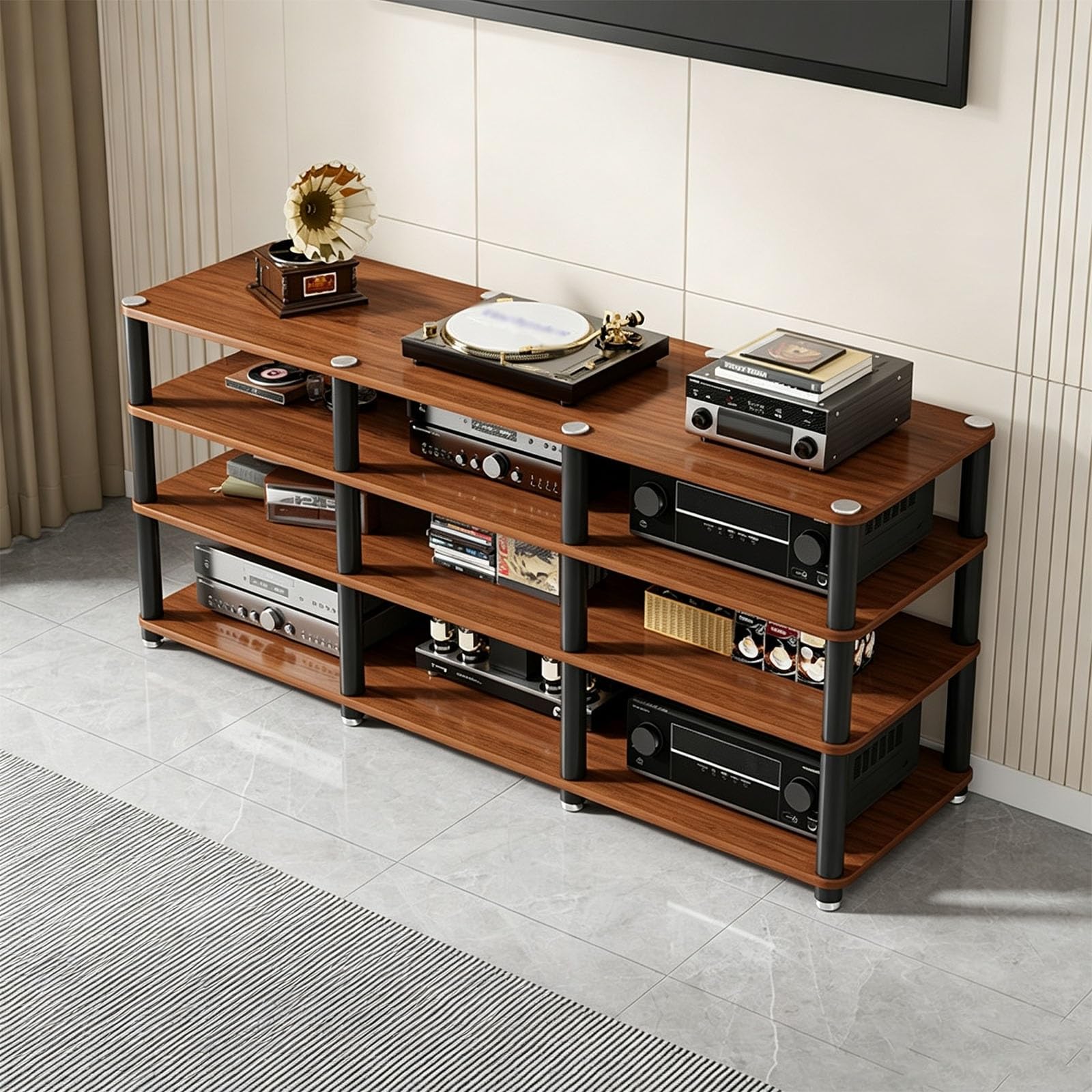 Stereo Stand with Wood Shelves, 4-Tier Audio Rack for Home Theater