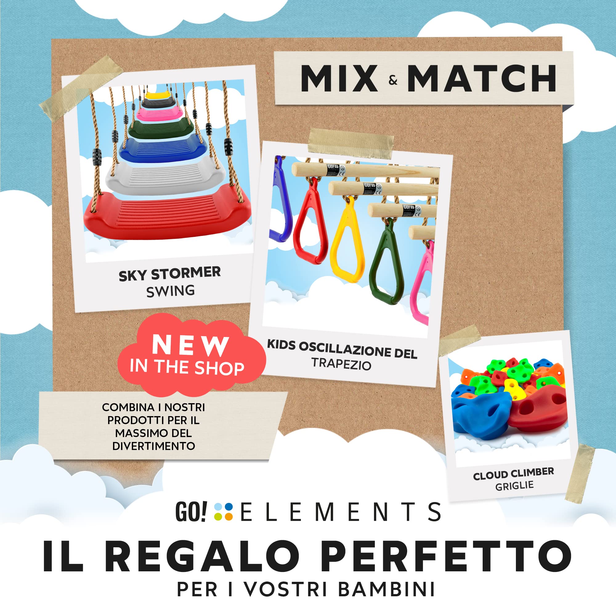 GO!elements - Altalena da giardino per bambini, per interni ed esterni, regolabile in altezza, antiscivolo, colore: rosa
