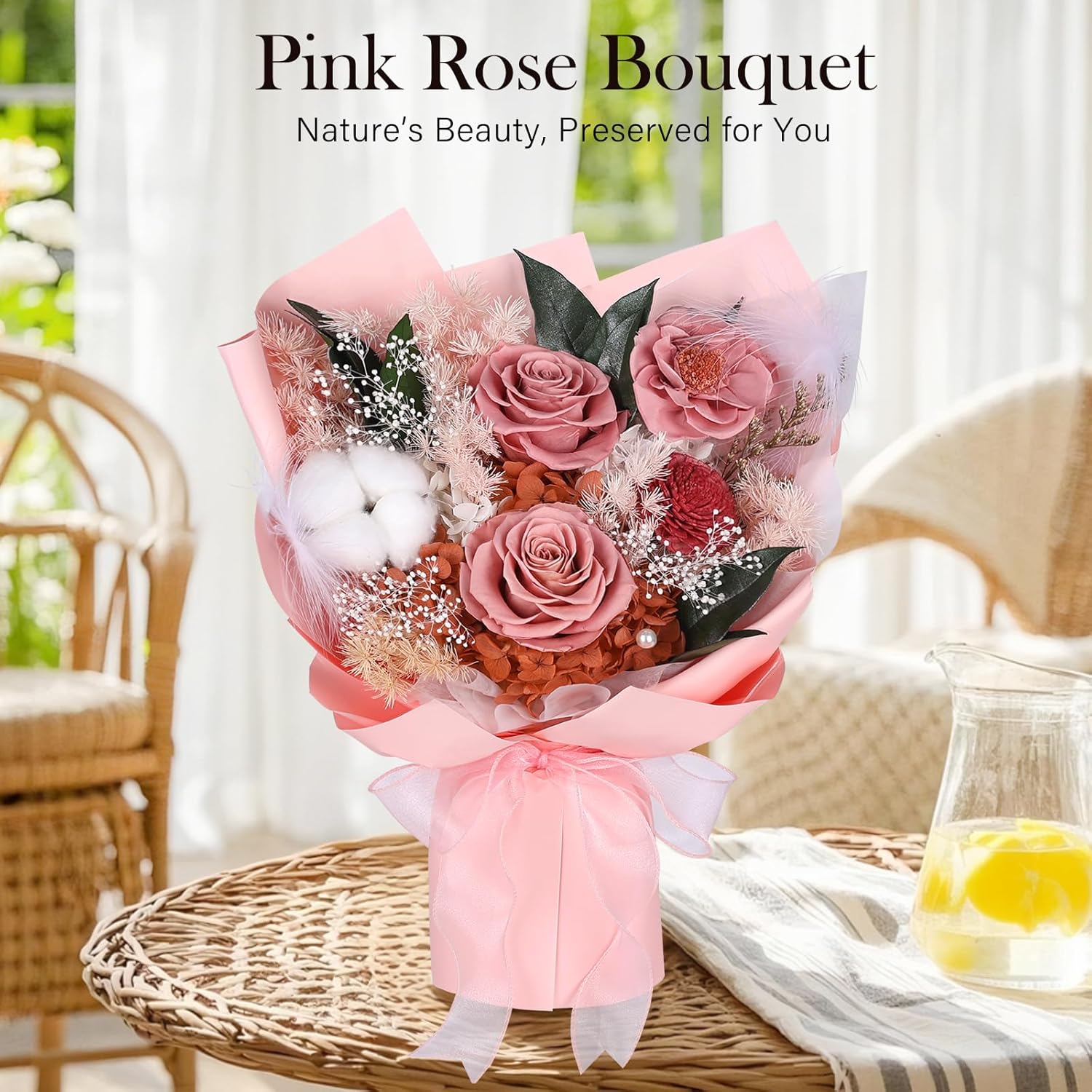 Preserved Bouquet of Flowers - Flesh Forever Flowers for Delivery, Real Eternal Roses Bouquet, Anniversary Birthday Valentine Gifts for Women Mom Grandma Her Wife Girlfriend, Carnation Pink - Image 3