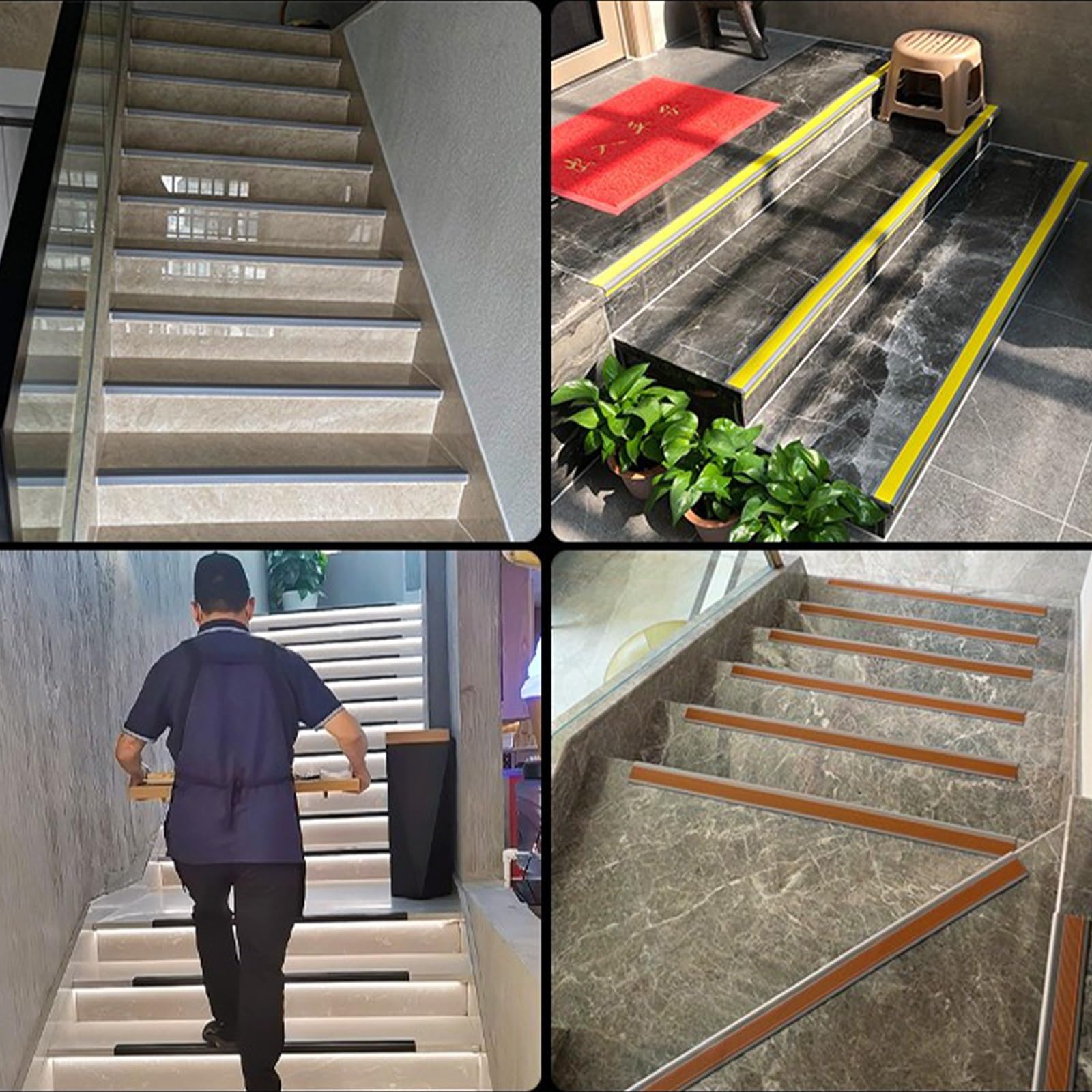 Tiras antideslizantes para peldaños de escalera, resistentes al agua y flexibles, color gris, 6 x 3 cm, perfectas para escalones y escaleras