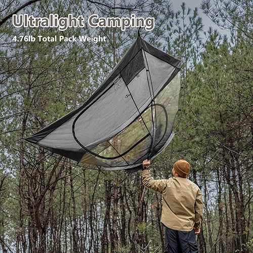 Miniatura 8 de BISINNA Tienda de campaña para 2 personas, ligera, impermeable, 3 estaciones, con poste de aluminio para montañismo al aire libre, senderismo,