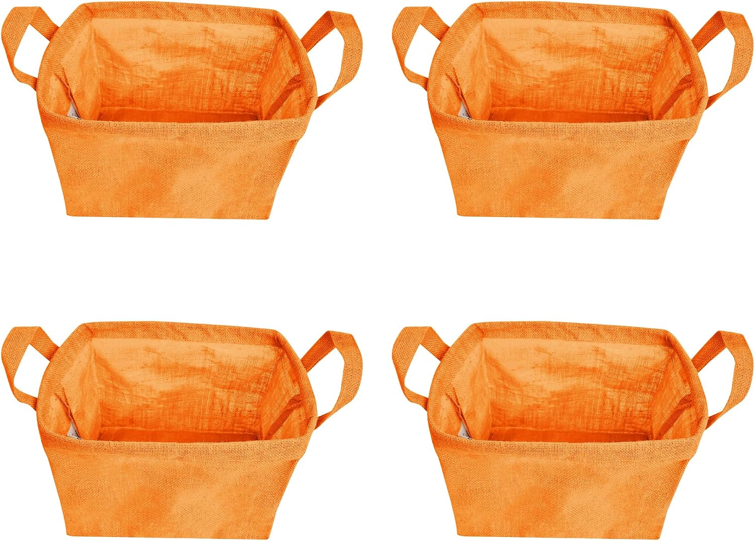 Orange Storage Baskets – Set of 4 Collapsible Bins with Extended Handles for Small Clothes, Toys– 11.02″ x 7.88″ x 7.87″.