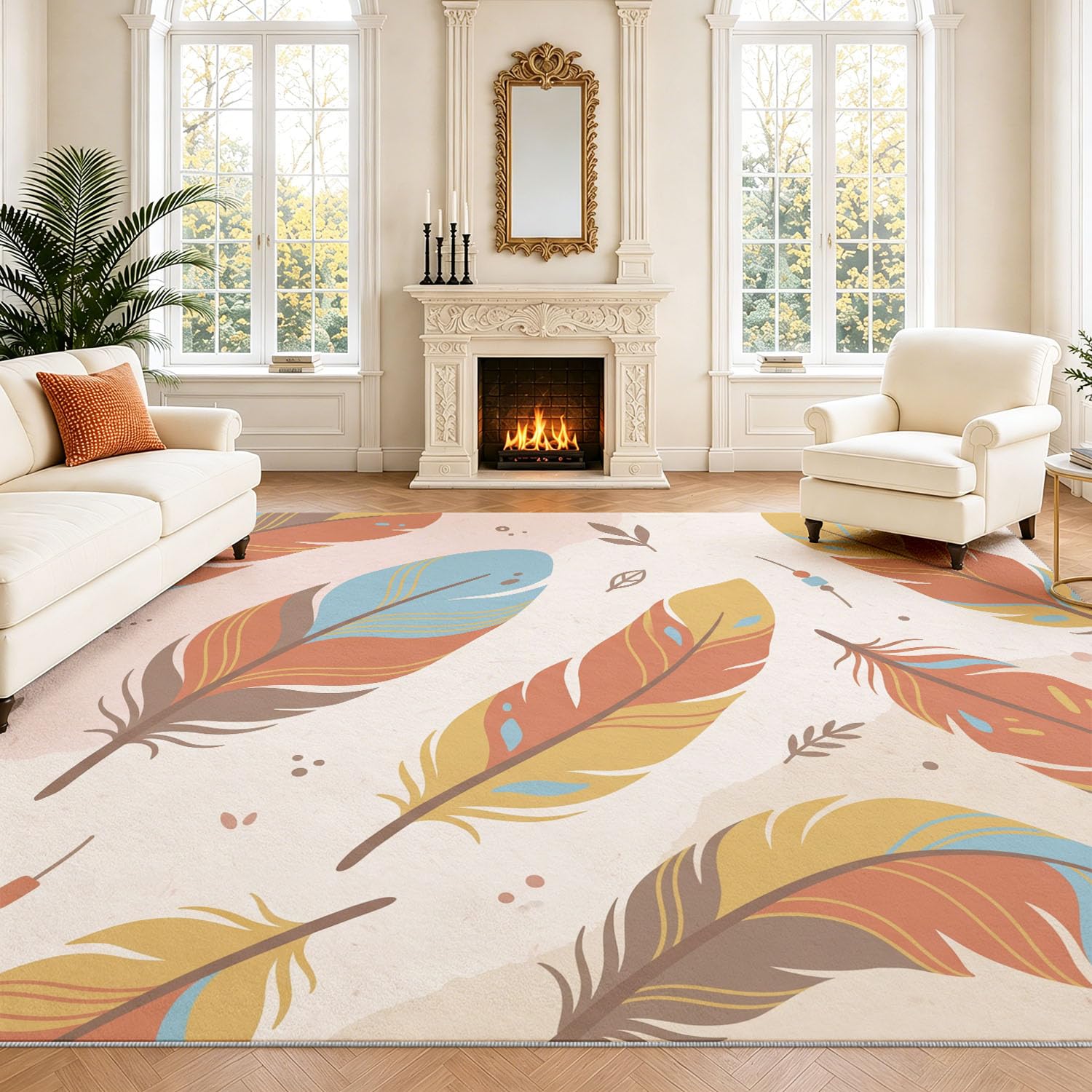 Générique Tapis Lavable en Bohème Naturel 60 x 120 cm, Tapis Frais Plume pour l’entrée du Salon Moquette intérieure antidérapante à Poil Bas pour la décoration de la Chambre