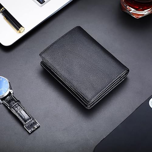 Miniatura 7 de Billeteras para hombre con bloqueo RFID, billetera plegable de cuero genuino suave, marrón, occidental, 16 tarjeteros para hombres, Negro2, Casual