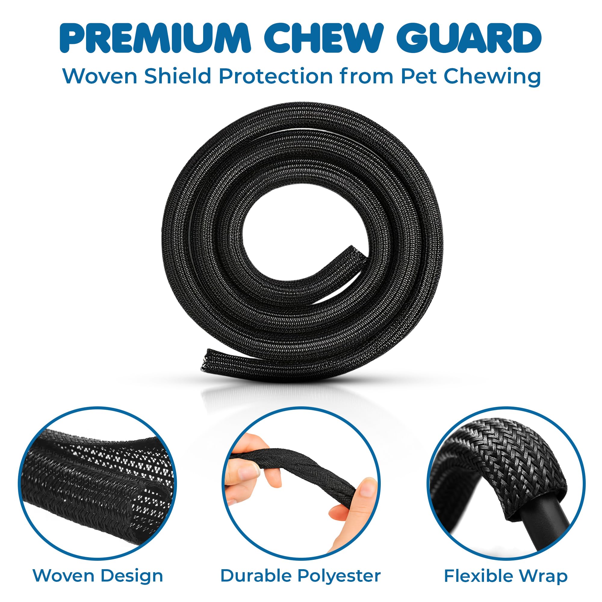 SunGrow Split Wire Loom Tubing 20ft – Chew-Proof Cable Protector For Rabbits, Cats & Other Pets, Flexible Corrugated Plastic Pipe Organizer