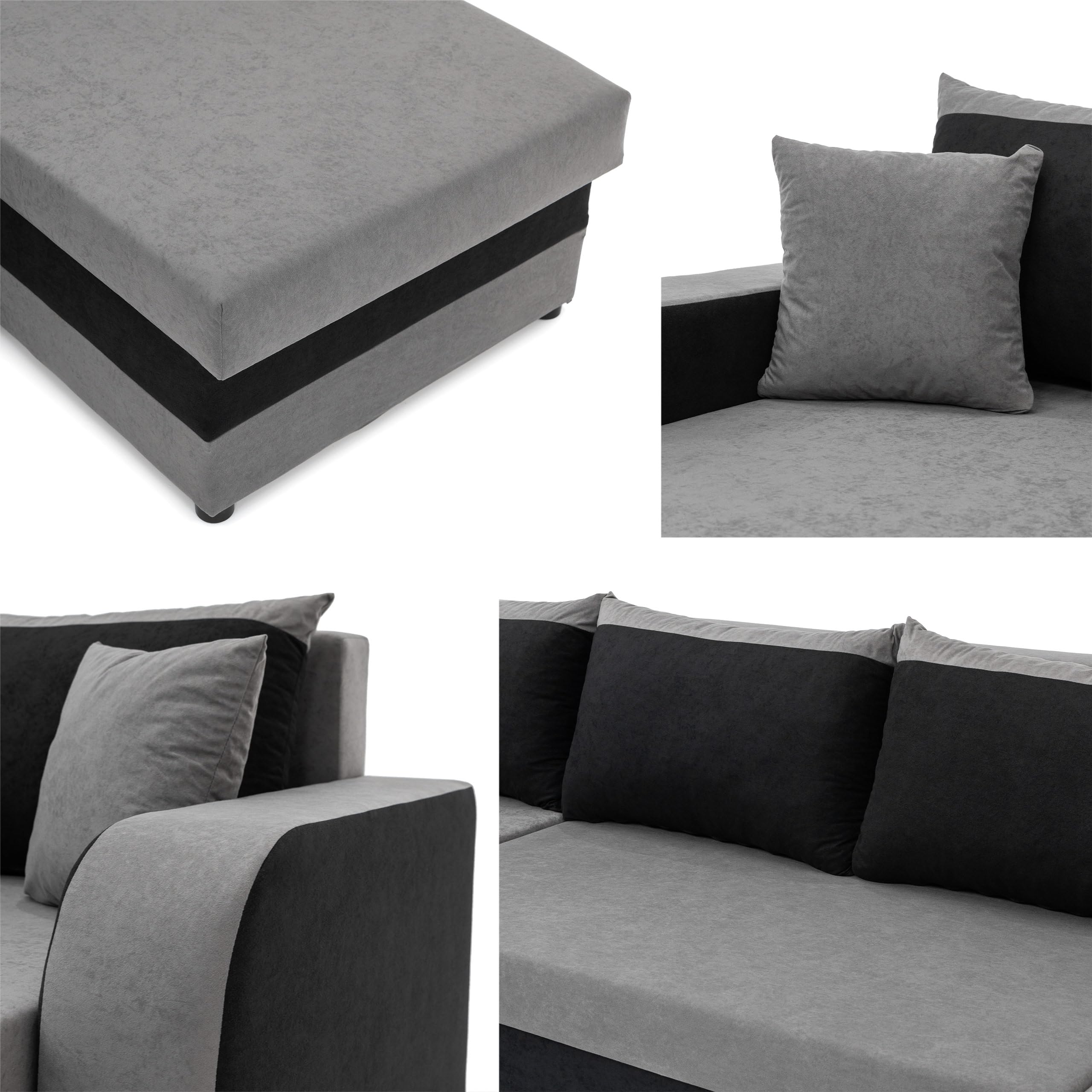Mirjan24 Ecksofa Kristofer U, Design Eckcouch Couch mit Schlaffunktion, DREI Bettkasten, Wohnlandschaft, Bettfunktion, U-Form Sofa, Seite Universal, Farbauswahl (Margo 227.09)