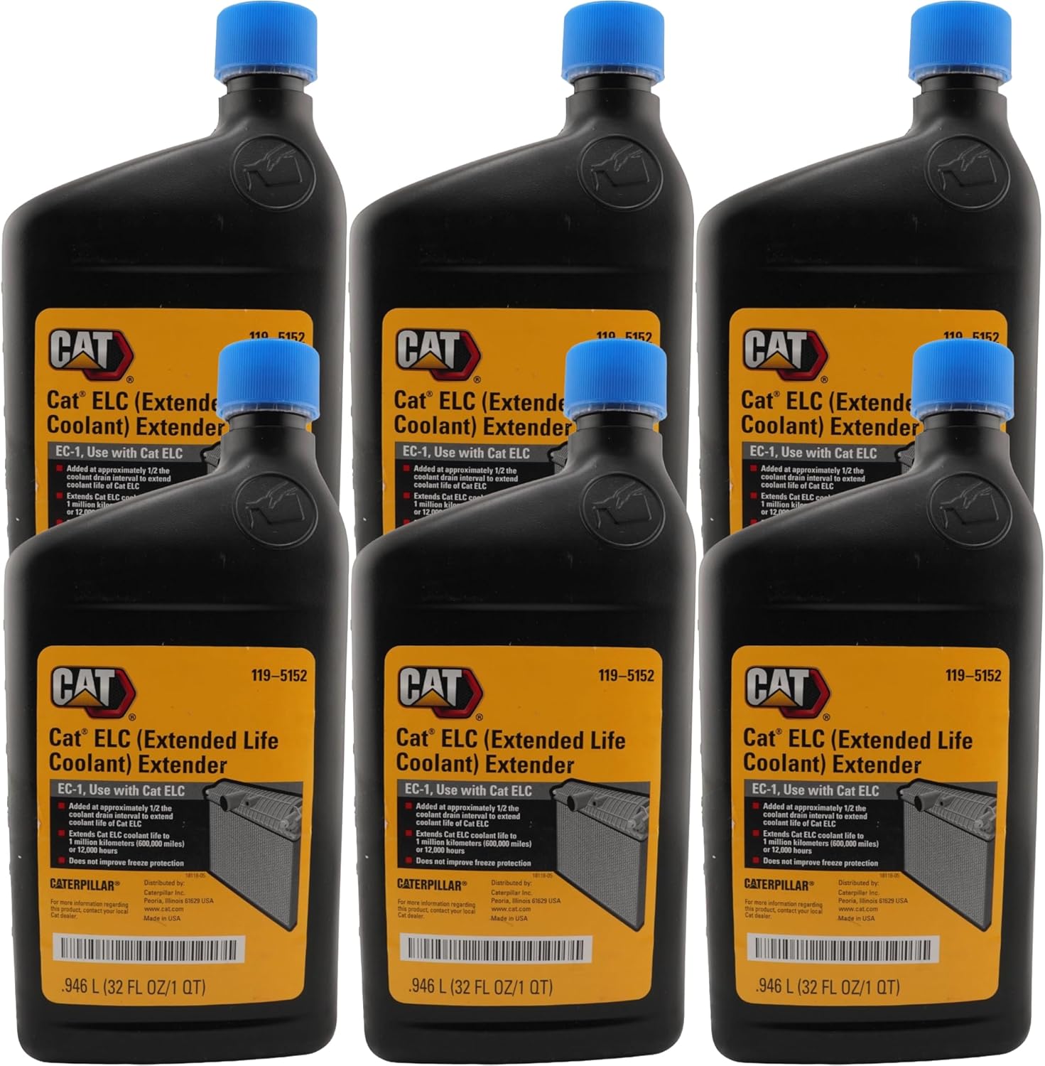 CAT 119-5152 (1195152) ELC Extended Life Coolant Extender – 32 fl oz Bottle – Ensures Performance to 12,000 Hours, Contains Bittering Agent (Case of 6)