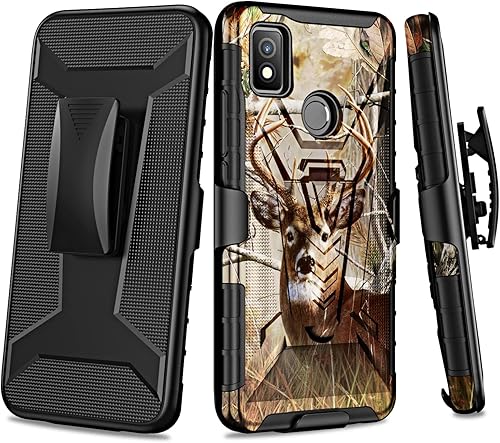 Miniatura 3 de Jackpot wireless Funda para Cricket Icon 4 con clip para cinturón de funda híbrida a prueba de golpes con soporte y pantalla de vidrio templado