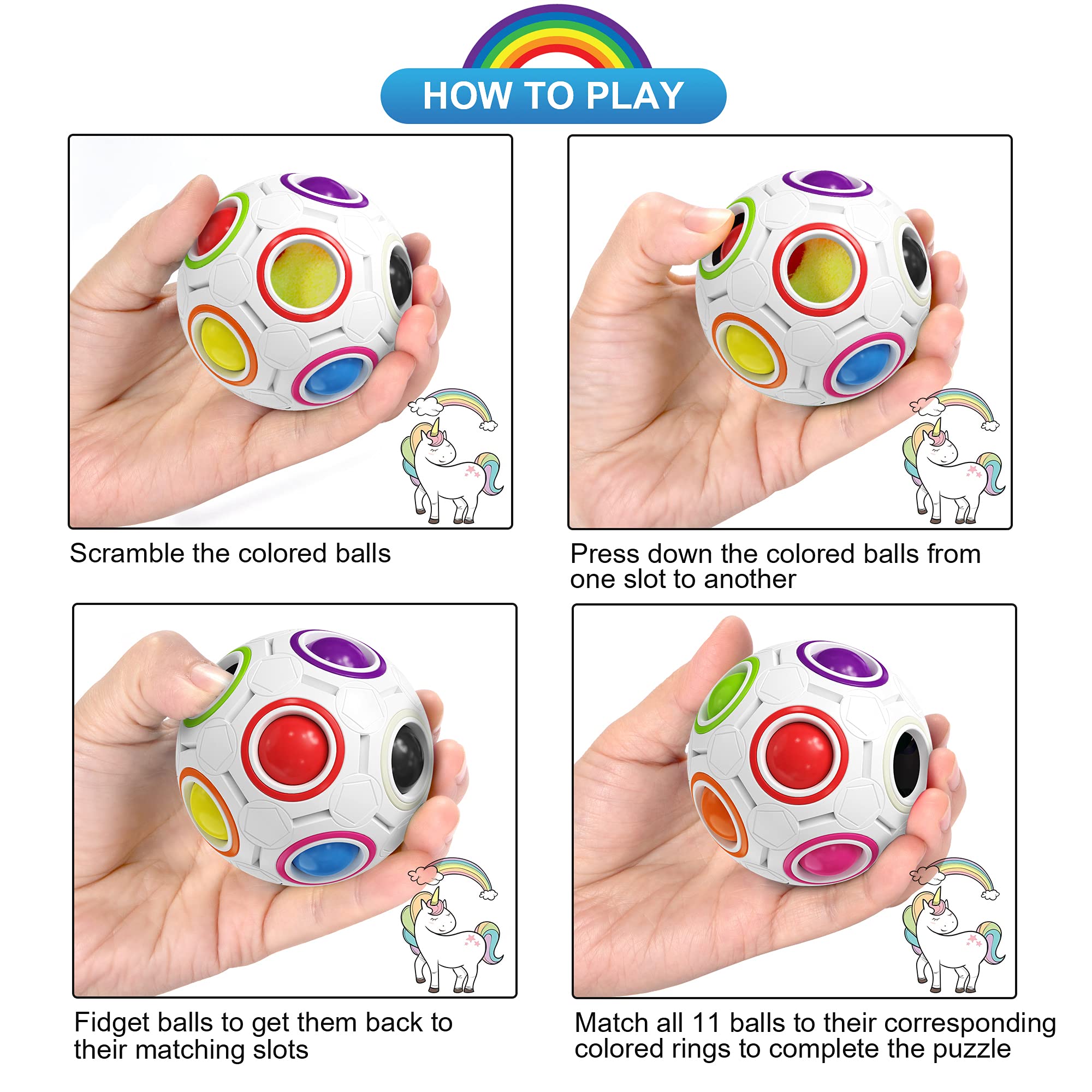 ROXENDA Magic Rainbow Ball with 12 Holes, Puzzle Ball Skill Game, Brain Teaser & Fidget Ball for Kids from 6 Years - Image 4