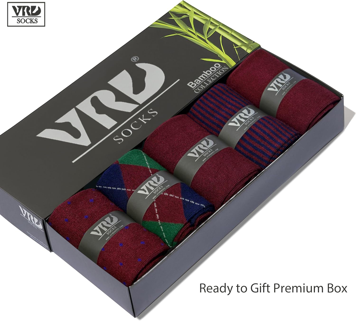 VRD Men’s Dress Socks Bamboo Rayon 5-Pack Crew Socks Fits Shoe Size 8-13 Gift Box - Image 2