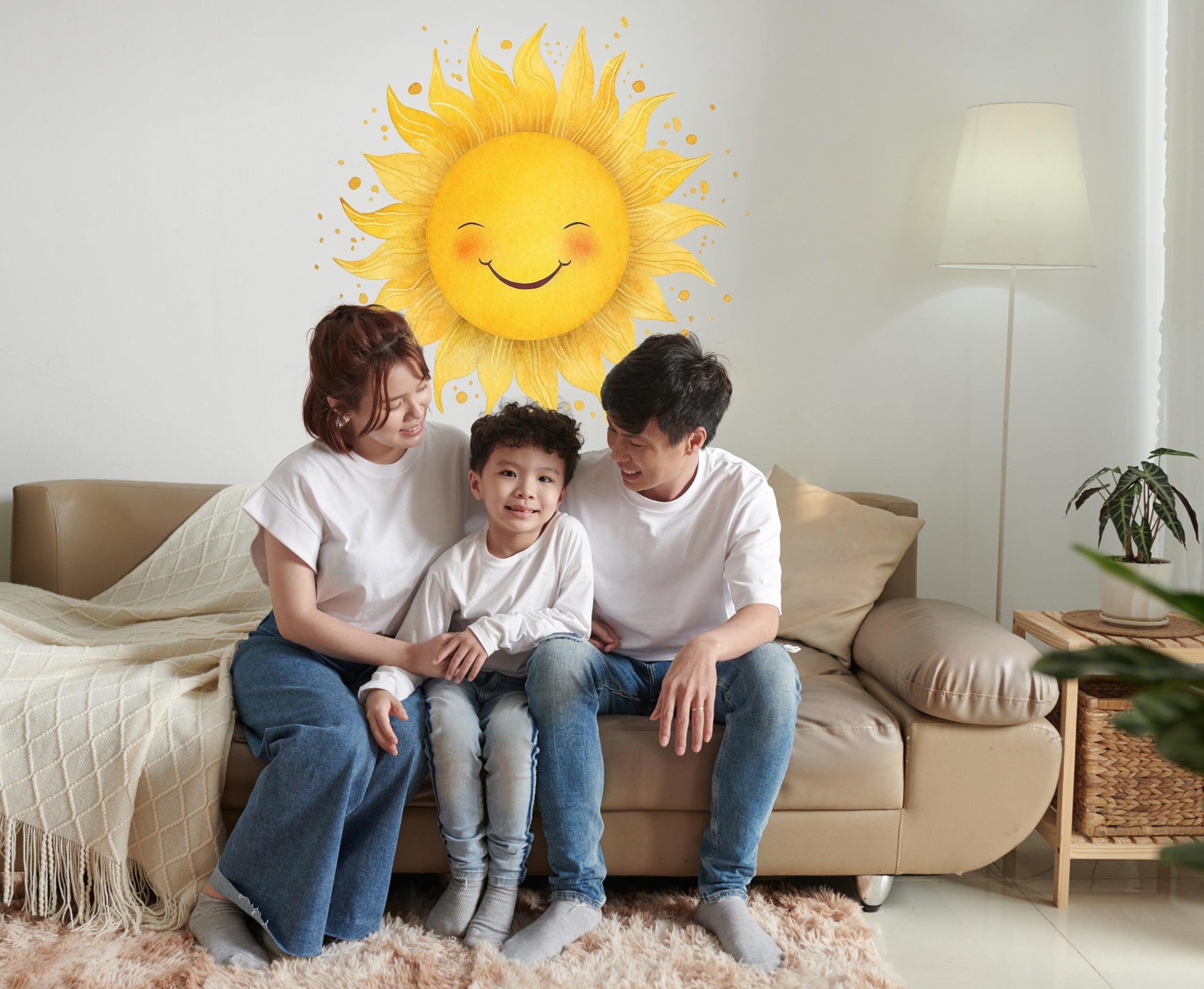 Adesivo da parete ad acquerello con sole felice, decorazione per cameretta dei bambini, 39 x 39 cm
