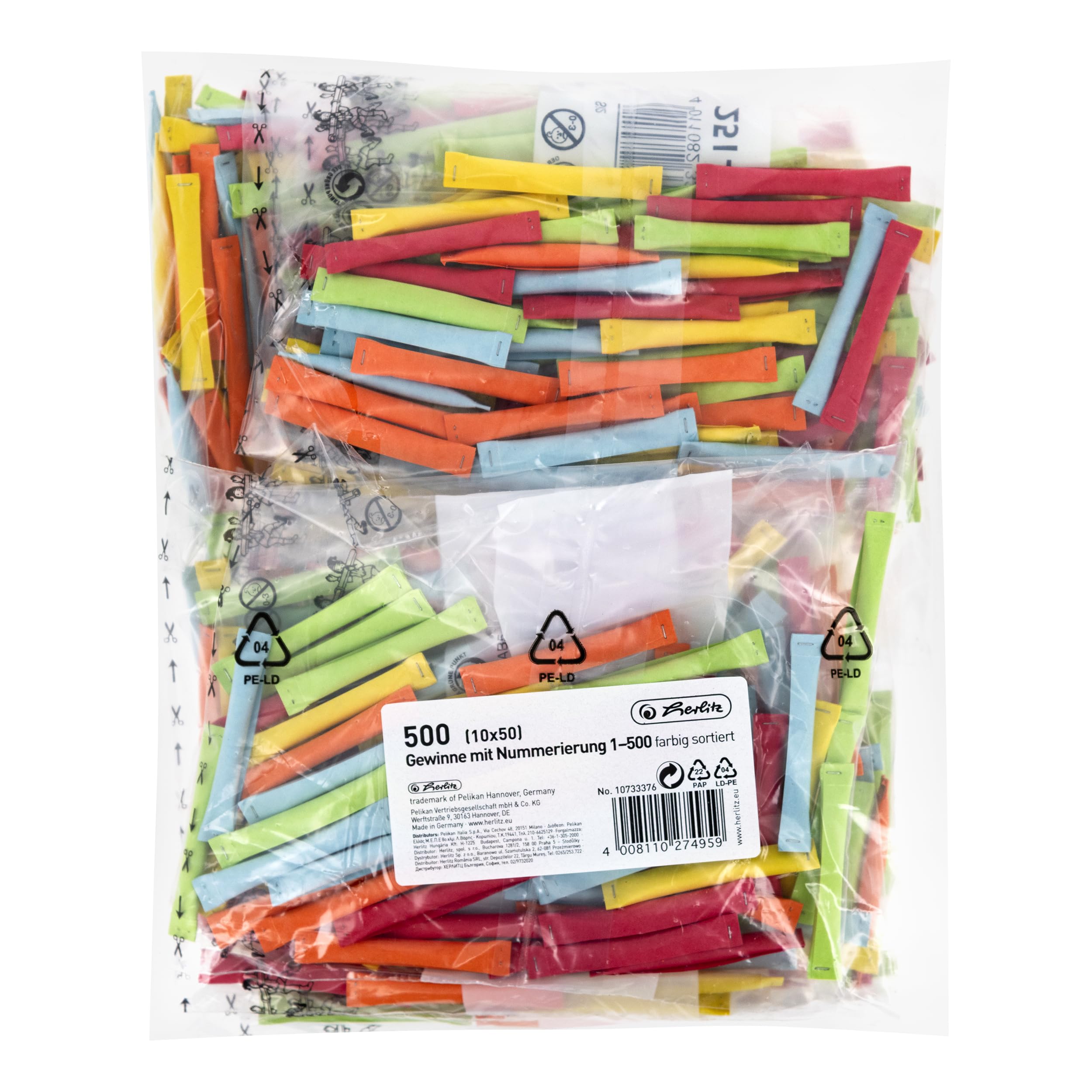 Herlitz 10733376 Gewinnlose 1-500 10x50 Stück (Farben sortiert) (500 Gewinnlose)