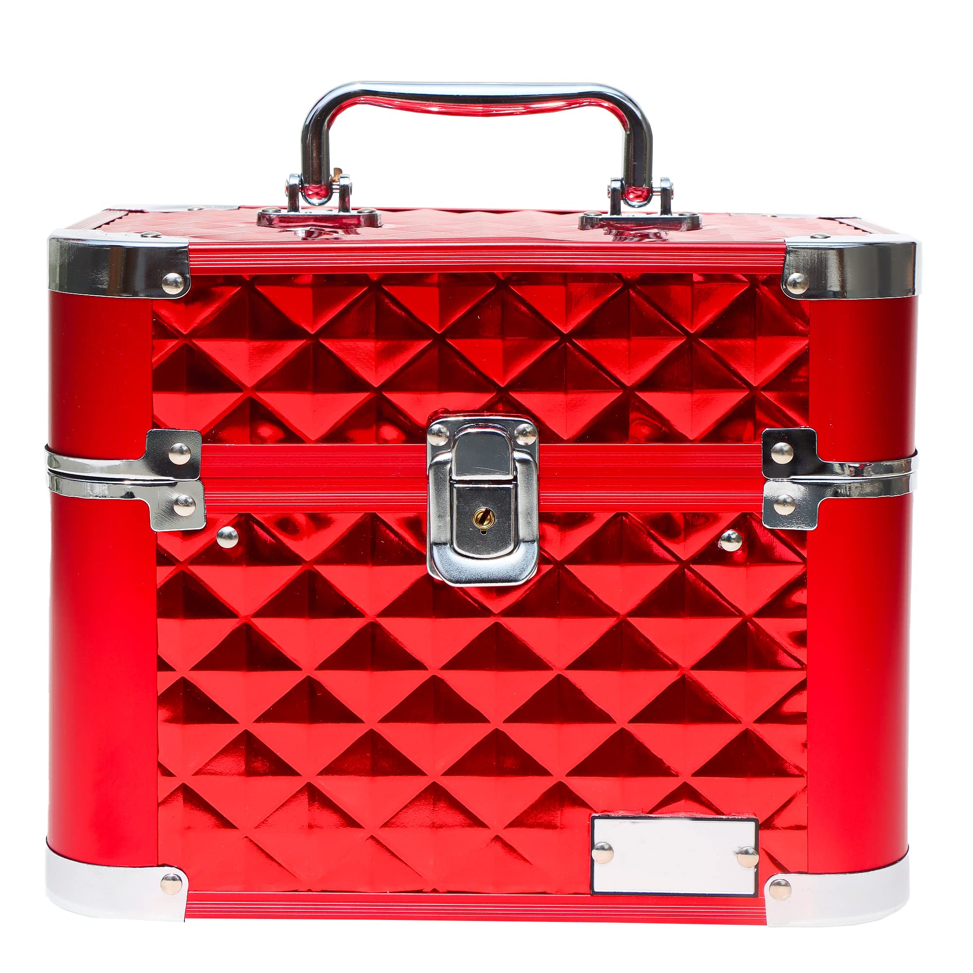 Adson Professional Aluminium Beauty Makeup Cosmetic Metal Vanity Case/Box With Solid Mirror(Diamond Cherry)