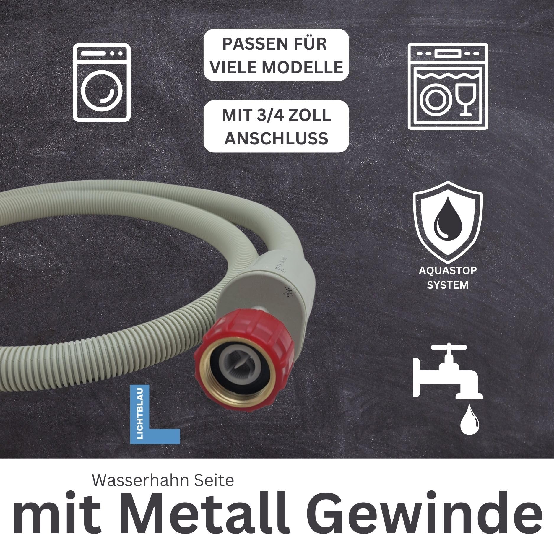 LICHTBLAU Aquastop Schlauch 4 m Waschmaschine & Spülmaschine