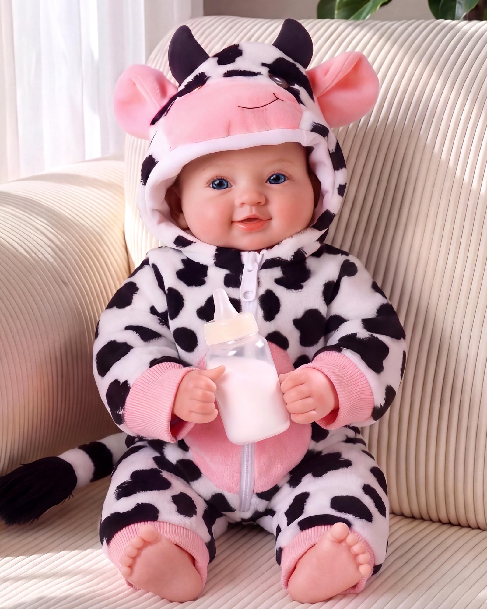 Baby Dolls, 17inch Large Realistic Soft Baby Doll with Cow Outfit