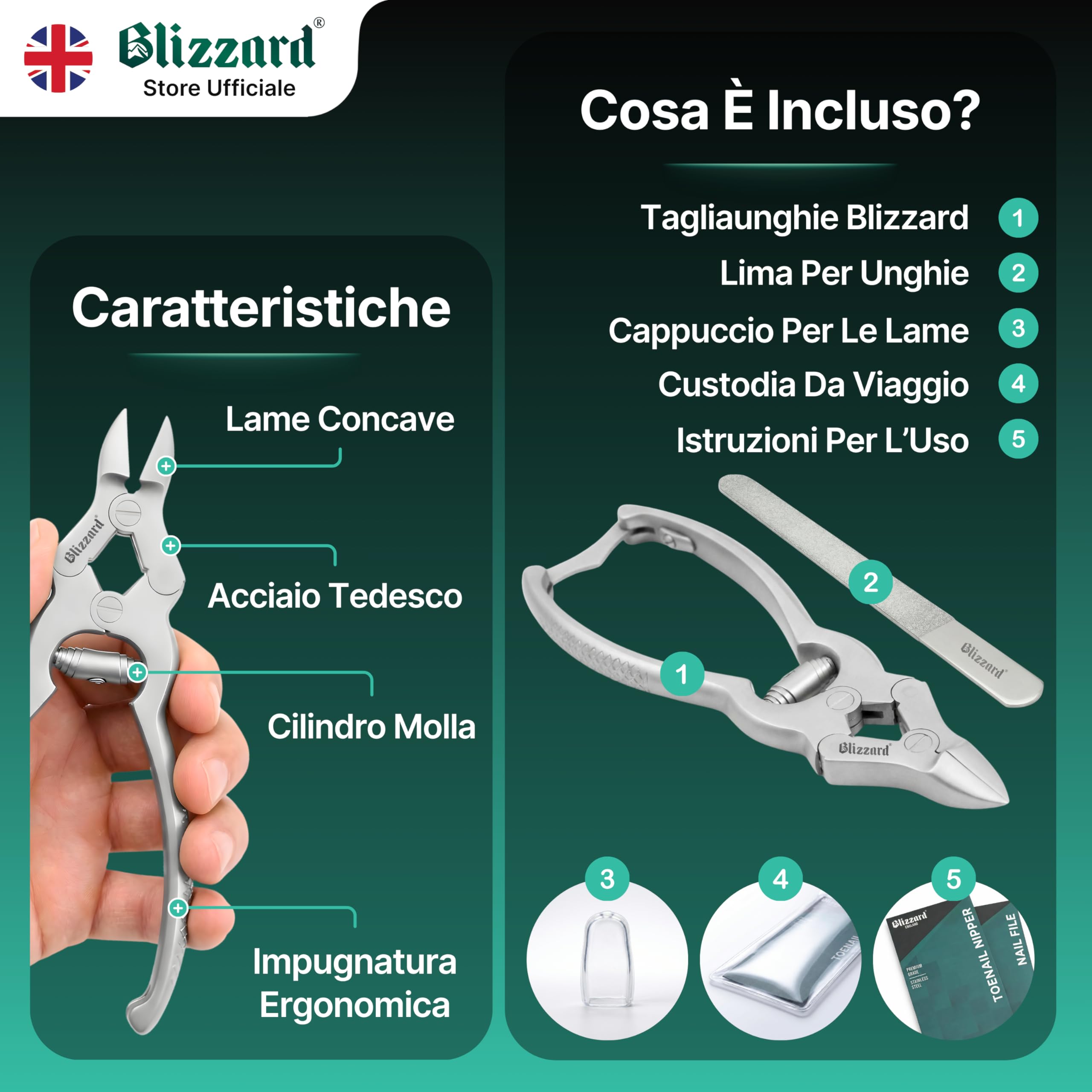 Blizzard Tronchese Unghie Piedi Professionale per Unghie Spesse, Dure e Incarnite - Tagliaunghie, Tronchesino Podologo e Pedicure in Acciaio Inox Tedesco - Per Anziani - 15cm Molla a Barilotto