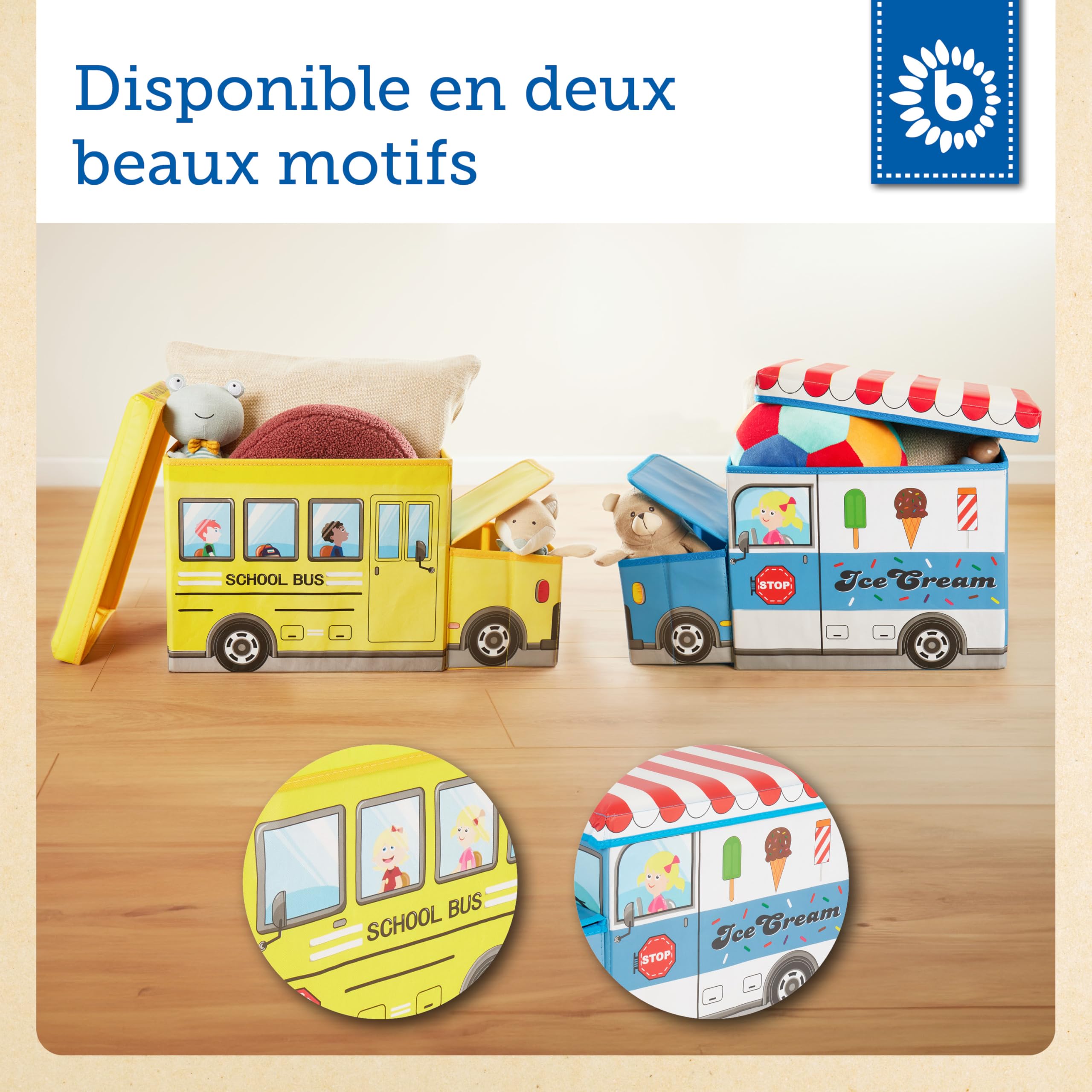 Bieco Boîte de Rangement Camion à Glace pour Enfants avec Siège Rembourré | Coffret à Jouets Unisexe avec Couvercle | Coffre Pliable Bleu & Blanc | Boîte de Rangement Pliable de 47 L | Ref. 04000510