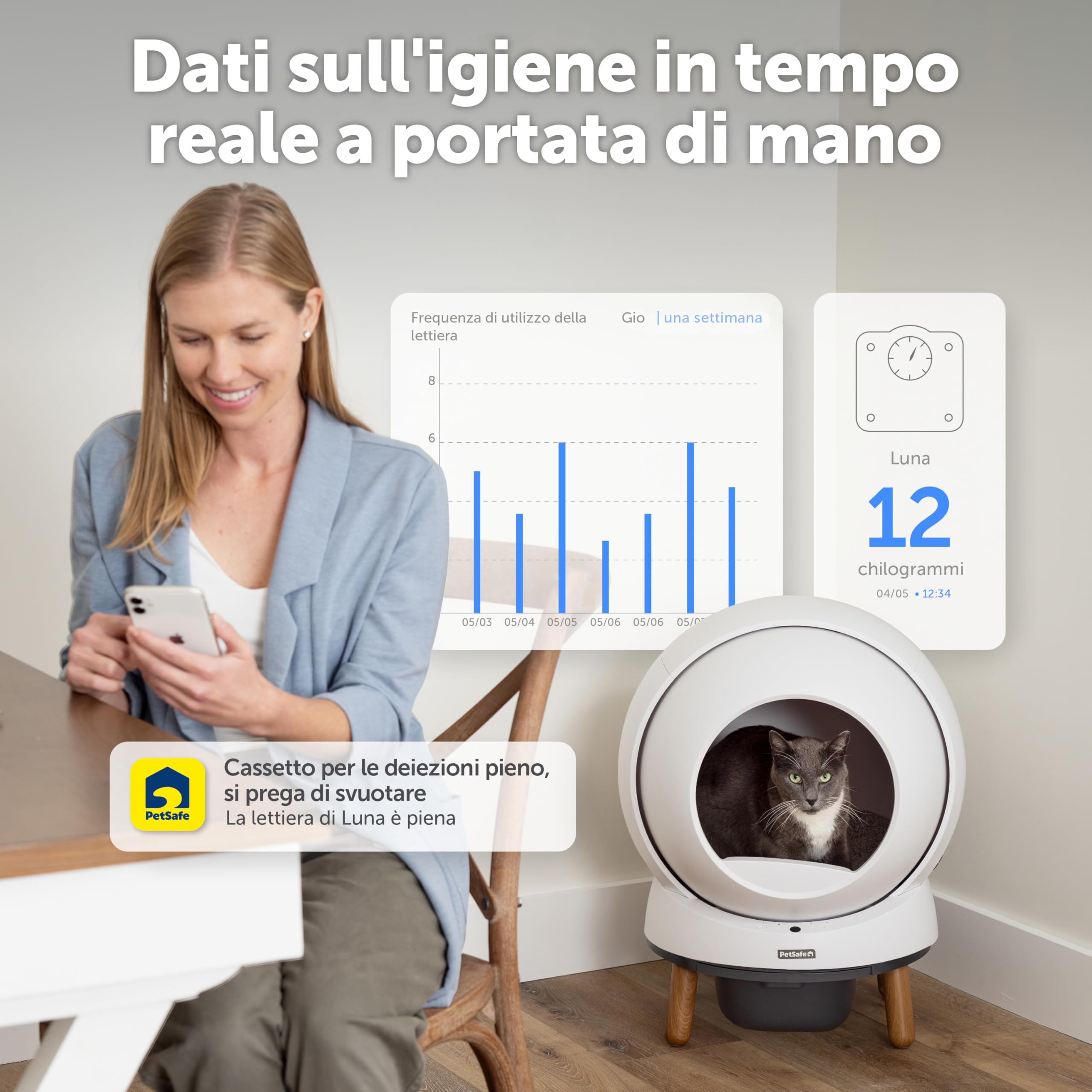 PetSafe - Lettiera Autopulente SmartSpin ScoopFree - Controllo Avanzato degli Odori e Monitoraggio della Salute - Controllata da App - Compatibile con Qualsiasi Lettiera