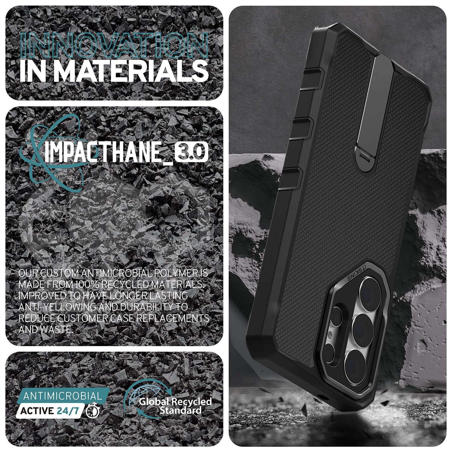 ITSKINS Supreme R // Custodia ultra magnetica in nylon per Galaxy S26 Ultra, compatibile con MagSafe, custodia protettiva sottile militare antiurto - Nero