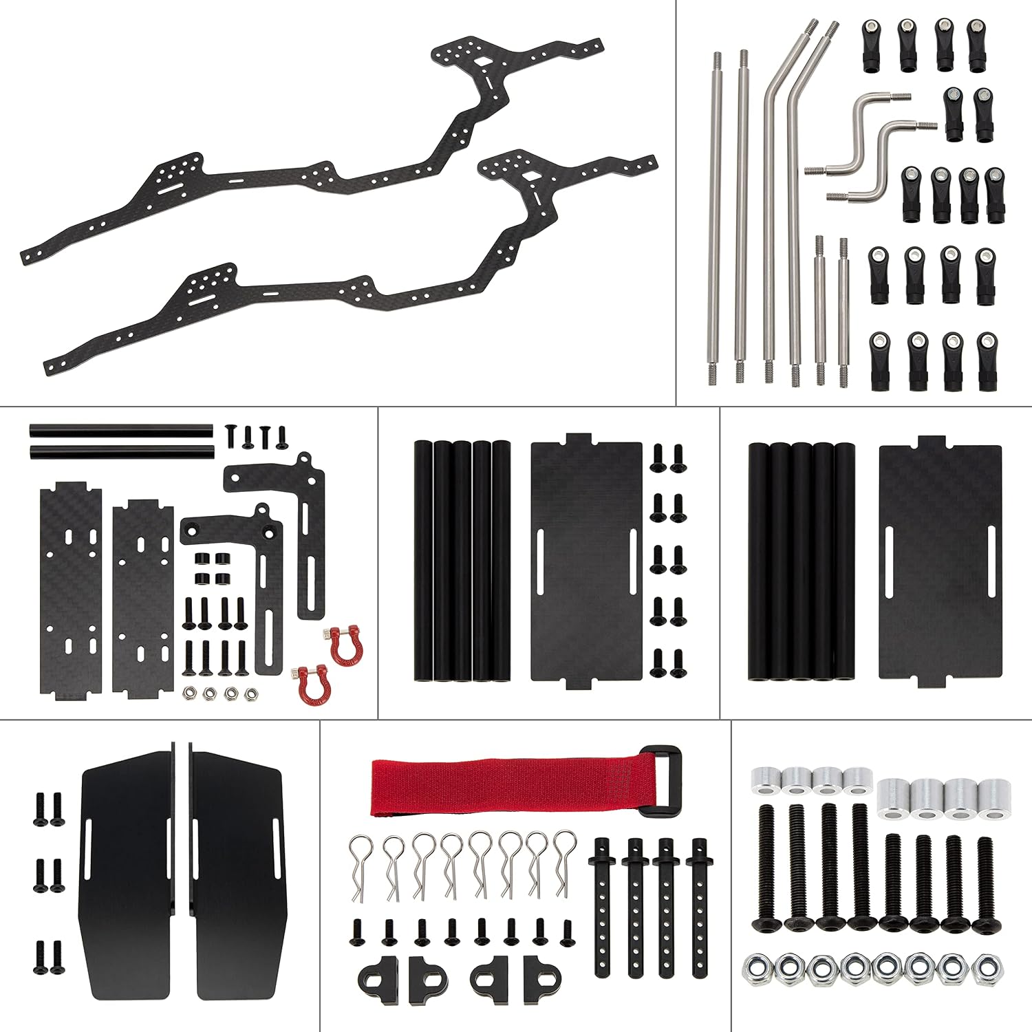MEUS RACING SCX10 LCG Chassis Frame Kit with Front Bumper Pull Rod Coupler for Axial SCX10 & SCX10 II 90046 90047 RC Crawler Upgrade Accessories Parts, Black