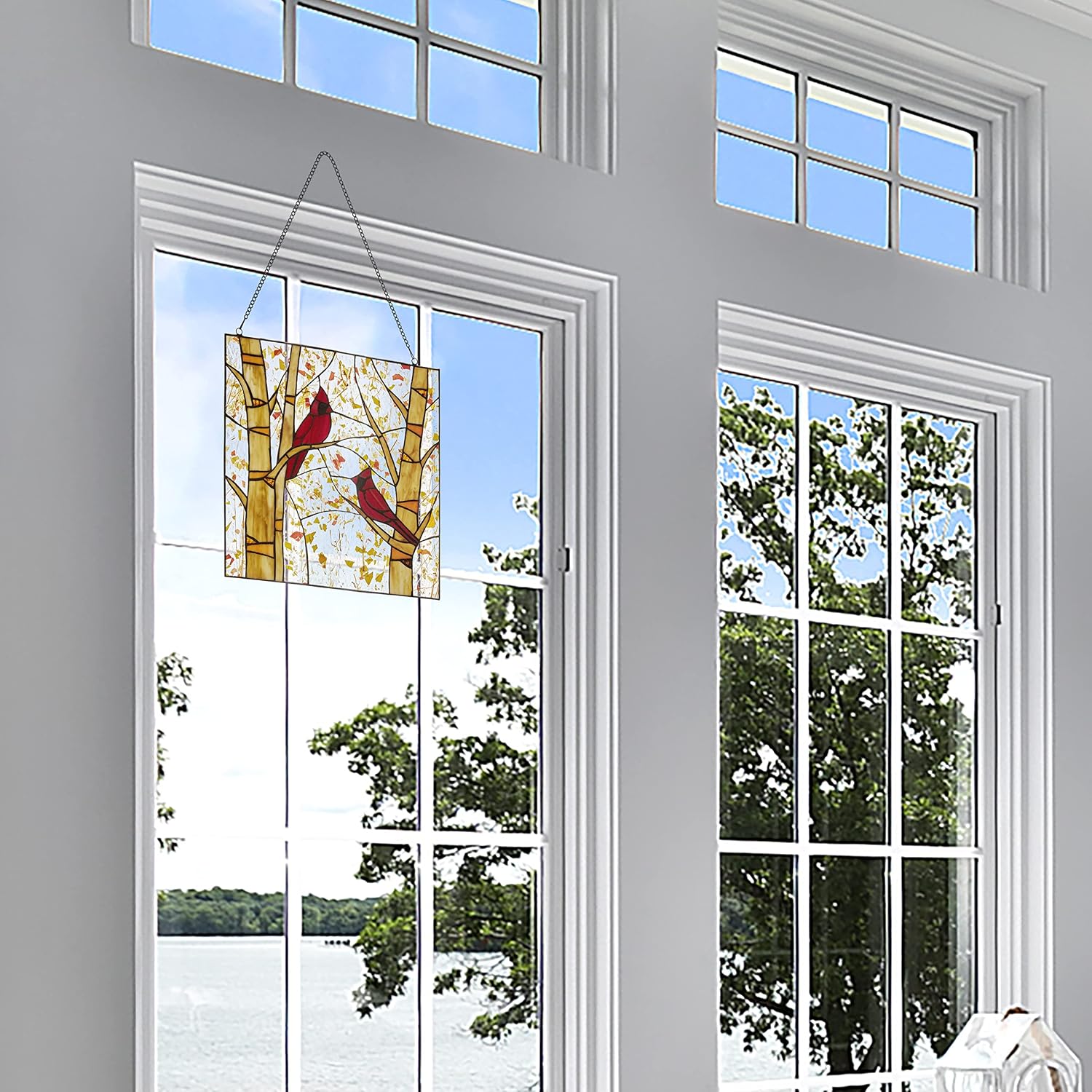 River of Goods 14" Stained Glass Window Panel - Tiffany-Style - Hanging Large Suncatcher, Decorative Glass Wall Décor, Autumn